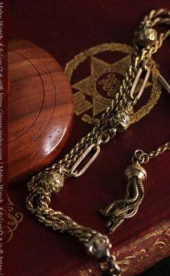 玉飾りなど装飾の綺麗な懐中時計チェーン 飾り付き複線-C0480-9