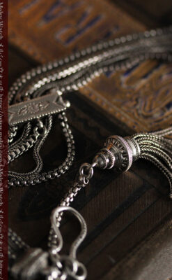 綺麗な装飾と５本の並びが綺麗なアンティーク銀無垢チェーン-C0481-10