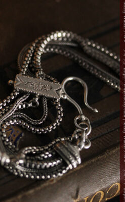 綺麗な装飾と５本の並びが綺麗なアンティーク銀無垢チェーン-C0481-11