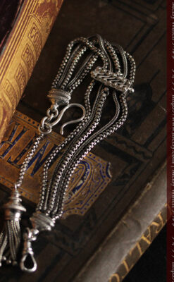 綺麗な装飾と５本の並びが綺麗なアンティーク銀無垢チェーン-C0481-13