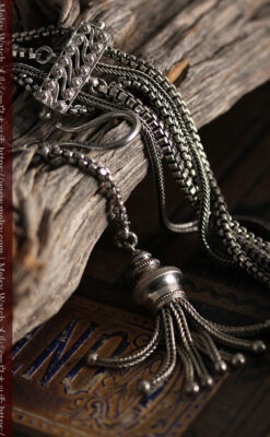 綺麗な装飾と５本の並びが綺麗なアンティーク銀無垢チェーン-C0481-2