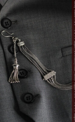 綺麗な装飾と５本の並びが綺麗なアンティーク銀無垢チェーン-C0481-6