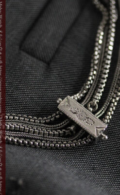 綺麗な装飾と５本の並びが綺麗なアンティーク銀無垢チェーン-C0481-8