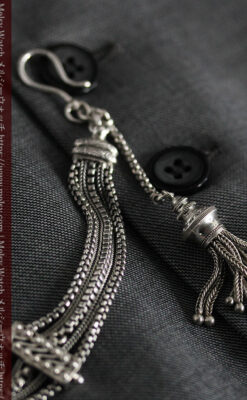 綺麗な装飾と５本の並びが綺麗なアンティーク銀無垢チェーン-C0481-9