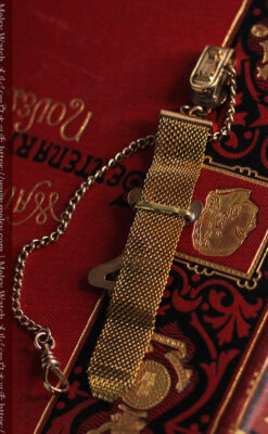 徽章型アンティーク懐中時計チェーン 女性とハート-C0483-11