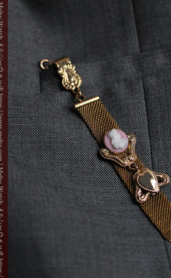 徽章型アンティーク懐中時計チェーン 女性とハート-C0483-6