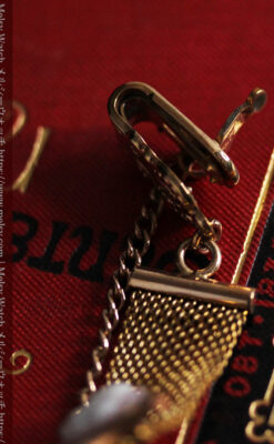 徽章型アンティーク懐中時計チェーン 女性とハート-C0483-9