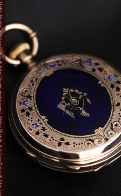 ジュールズマシイのアンティーク金無垢懐中時計・エナメル装飾-P2105-17