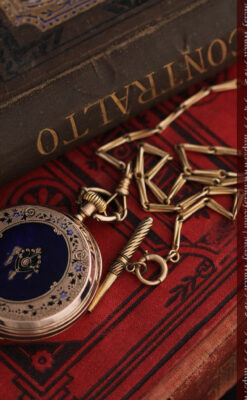 ジュールズマシイのアンティーク金無垢懐中時計・エナメル装飾-P2105-2