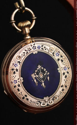 ジュールズマシイのアンティーク金無垢懐中時計・エナメル装飾-P2105-7