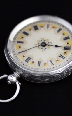 スイス製の銀無垢アンティーク懐中時計-P2200-6