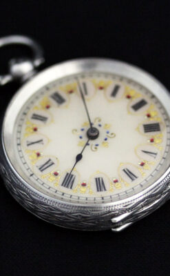 スイス製の銀無垢アンティーク懐中時計-P2200-7