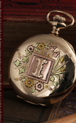 イニシャルIの金細工が美しいウォルサムのアンティーク懐中時計 【1898年製】-P2258-10