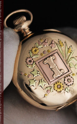 イニシャルIの金細工が美しいウォルサムのアンティーク懐中時計 【1898年製】-P2258-5