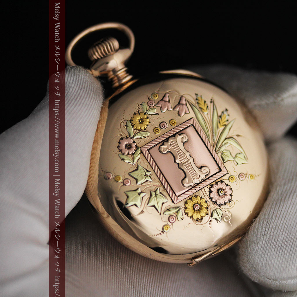 イニシャルＩの金細工が美しいウォルサムの懐中時計 【1898年製】
