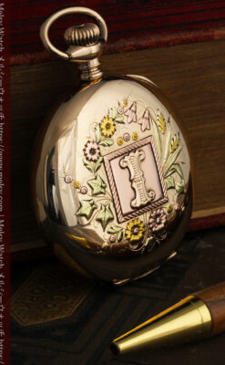 イニシャルIの金細工が美しいウォルサムのアンティーク懐中時計 【1898年製】-P2258-9