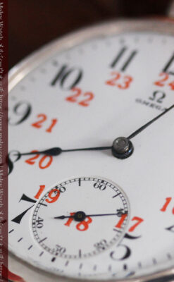 オメガの24時間表示の銀無垢アンティーク懐中時計 【1915年製】-P2259-14