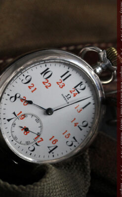 オメガの24時間表示の銀無垢アンティーク懐中時計 【1915年製】-P2259-2