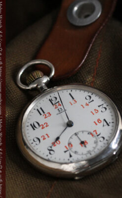 オメガの24時間表示の銀無垢アンティーク懐中時計 【1915年製】-P2259-3