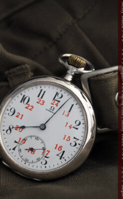 オメガの24時間表示の銀無垢アンティーク懐中時計 【1915年製】-P2259-4