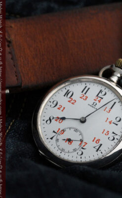 オメガの24時間表示の銀無垢アンティーク懐中時計 【1915年製】-P2259-5