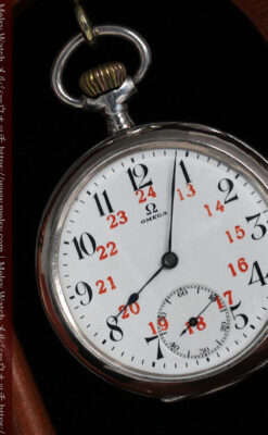 オメガの24時間表示の銀無垢アンティーク懐中時計 【1915年製】-P2259-7