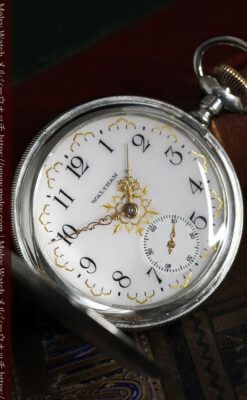 ウォルサムの秀麗な大型銀無垢アンティーク懐中時計 【1909年製】-P2267-12