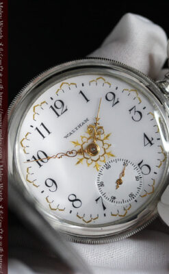 ウォルサムの秀麗な大型銀無垢アンティーク懐中時計 【1909年製】-P2267-14