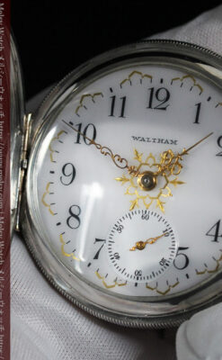 ウォルサムの秀麗な大型銀無垢アンティーク懐中時計 【1909年製】-P2267-2