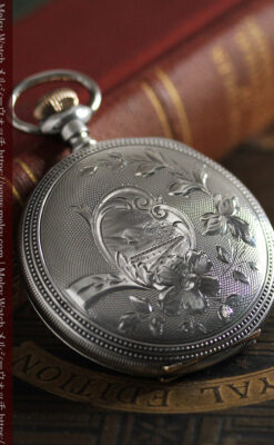 ウォルサムの秀麗な大型銀無垢アンティーク懐中時計 【1909年製】-P2267-7