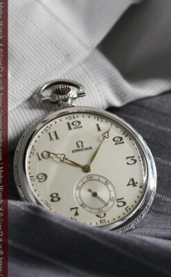 オメガの幾何学デザインのお洒落な銀無垢アンティーク懐中時計 【1934年製】-P2270-1