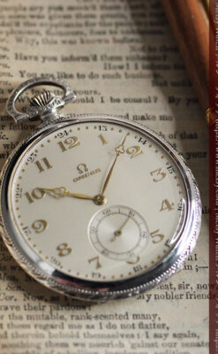 オメガの幾何学デザインのお洒落な銀無垢アンティーク懐中時計 【1934年製】-P2270-10