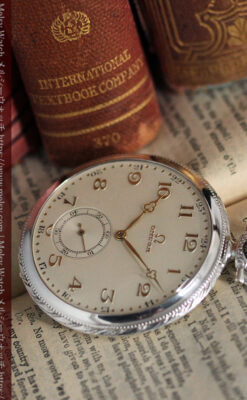 オメガの幾何学デザインのお洒落な銀無垢アンティーク懐中時計 【1934年製】-P2270-11