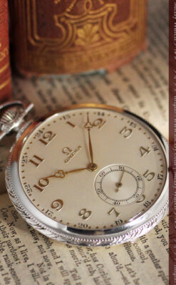 オメガの幾何学デザインのお洒落な銀無垢アンティーク懐中時計 【1934年製】-P2270-12