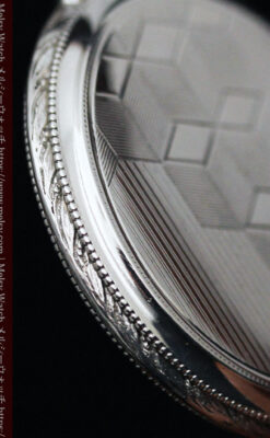 オメガの幾何学デザインのお洒落な銀無垢アンティーク懐中時計 【1934年製】-P2270-15