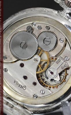 オメガの幾何学デザインのお洒落な銀無垢アンティーク懐中時計 【1934年製】-P2270-17