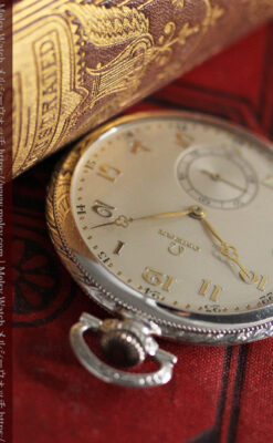 オメガの幾何学デザインのお洒落な銀無垢アンティーク懐中時計 【1934年製】-P2270-5