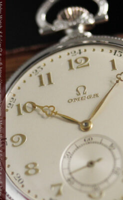 オメガの幾何学デザインのお洒落な銀無垢アンティーク懐中時計 【1934年製】-P2270-6