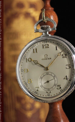 オメガの幾何学デザインのお洒落な銀無垢アンティーク懐中時計 【1934年製】-P2270-8