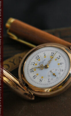 金と青の装飾が美しいエルジンのアンティーク懐中時計【1904年製】-P2271-1