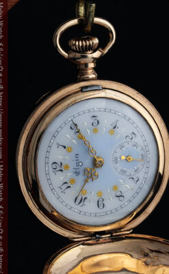 金と青の装飾が美しいエルジンのアンティーク懐中時計【1904年製】-P2271-13