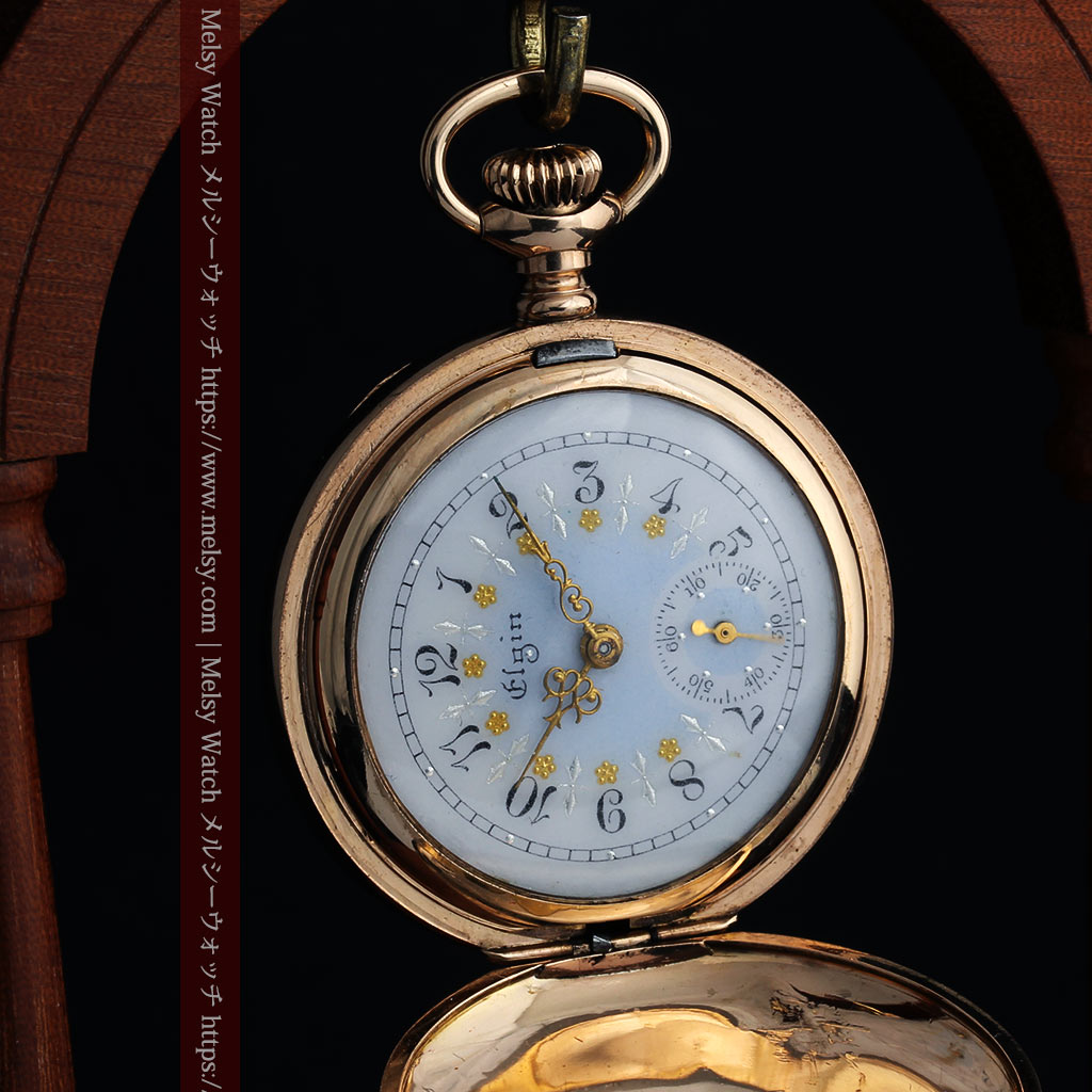 金と青の装飾が美しいエルジンのアンティーク懐中時計【1904年製】