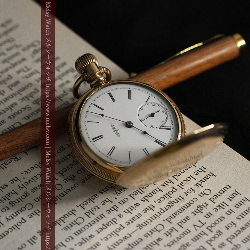 程よいサイズと装飾 エルジンの剣引き式アンティーク懐中時計【1887年製】-P2272-1