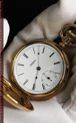 程よいサイズと装飾 エルジンの剣引き式アンティーク懐中時計【1887年製】-P2272-7