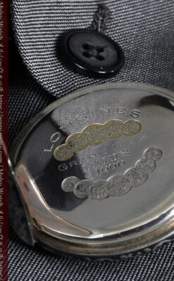 黒金装飾と彫りが美しいロンジンの銀無垢アンティーク懐中時計 【1905年製】革紐付き-P2274-22