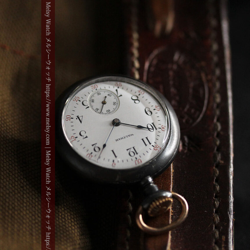 ウォルサムのガンメタルの渋いアンティーク懐中時計 【1909年製】-P2276-1