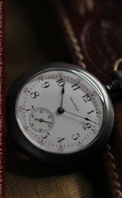 ウォルサムのガンメタルの渋いアンティーク懐中時計 【1909年製】-P2276-2