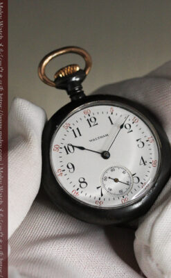 ウォルサムのガンメタルの渋いアンティーク懐中時計 【1909年製】-P2276-7