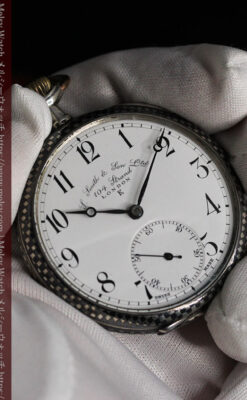 市松模様の黒金装飾 英国スミスの銀無垢懐中時計 【1900年頃】-P2278-10