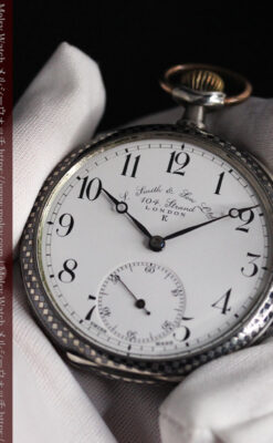 市松模様の黒金装飾 英国スミスの銀無垢懐中時計 【1900年頃】-P2278-11